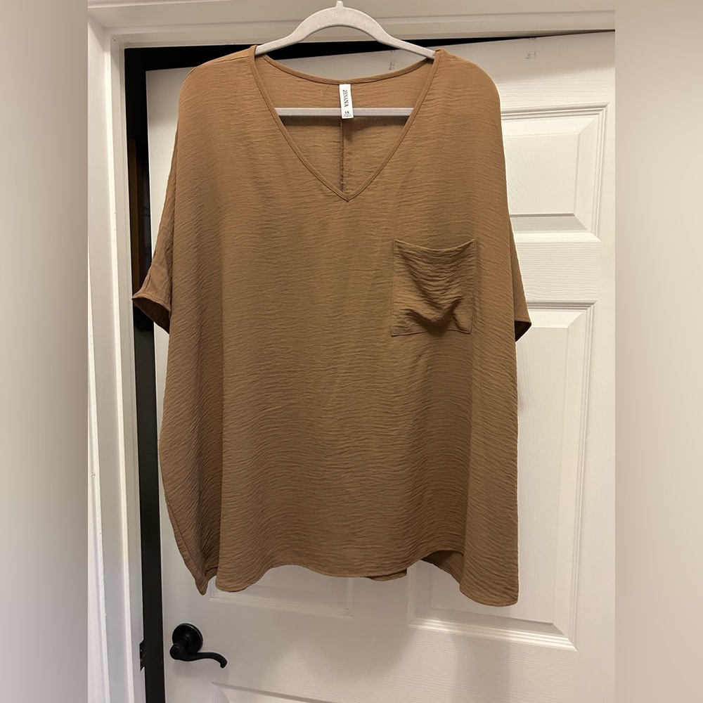 Zenana Outfitters Mocha V-Neck Blouse
